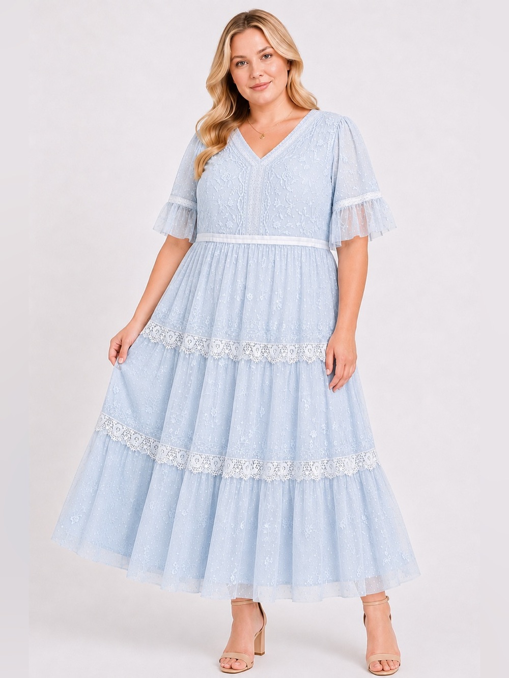 Ivy City Co Jules Dress in Baby Blue Tulle Lace 3X RARE
